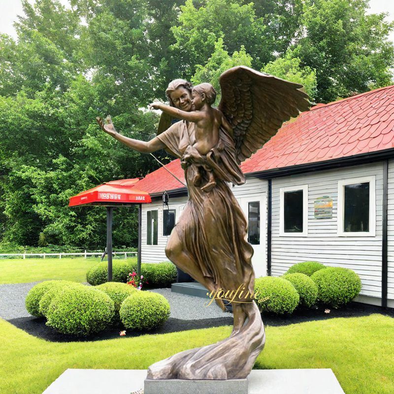 bronze angel sculpture with baby art