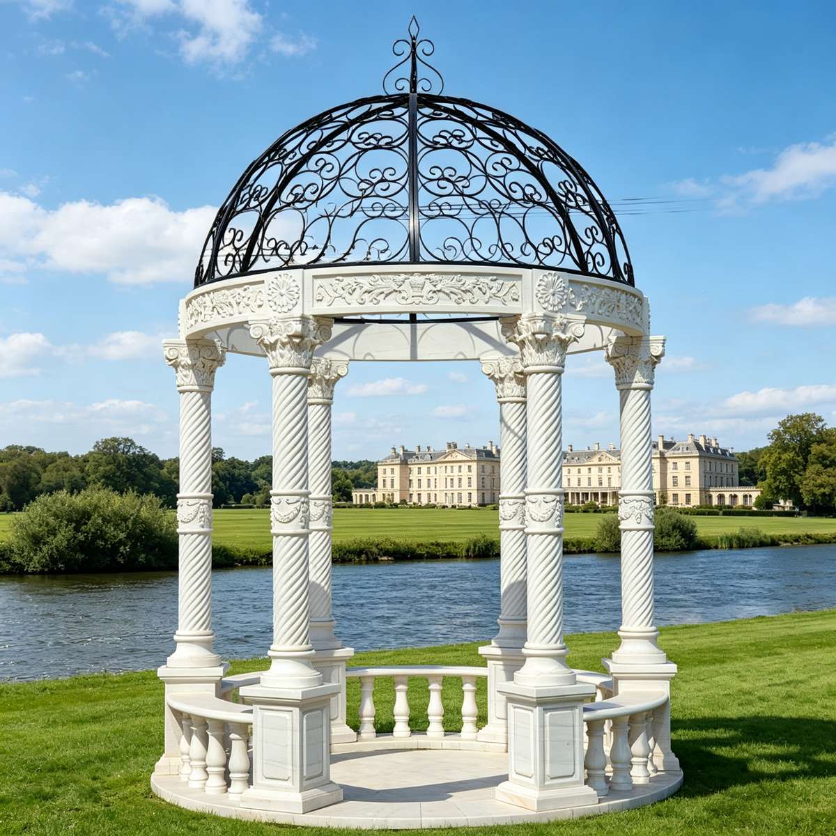 10 foot round white marble gazebo for outdoor wedding ceremony