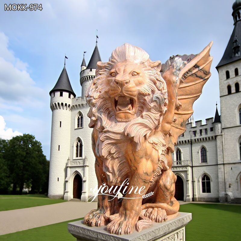 Sunset Red Marble Lion Statue with Wing for Sale MOKK-974