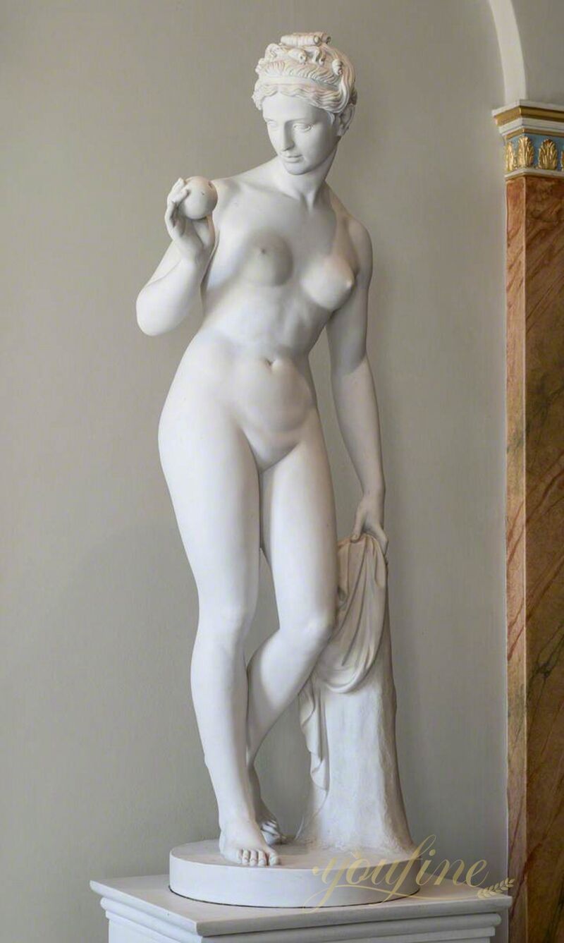 Tượng người phụ nữ khỏa thân nghệ thuật nổi tiếng kích thước thật Venus với quả táo để bán MOKK-204
