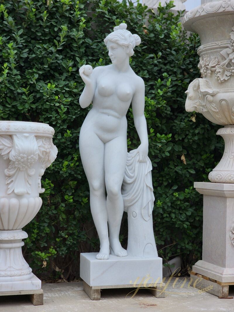 Tượng người phụ nữ khỏa thân nghệ thuật nổi tiếng kích thước thật Venus với quả táo để bán MOKK-204