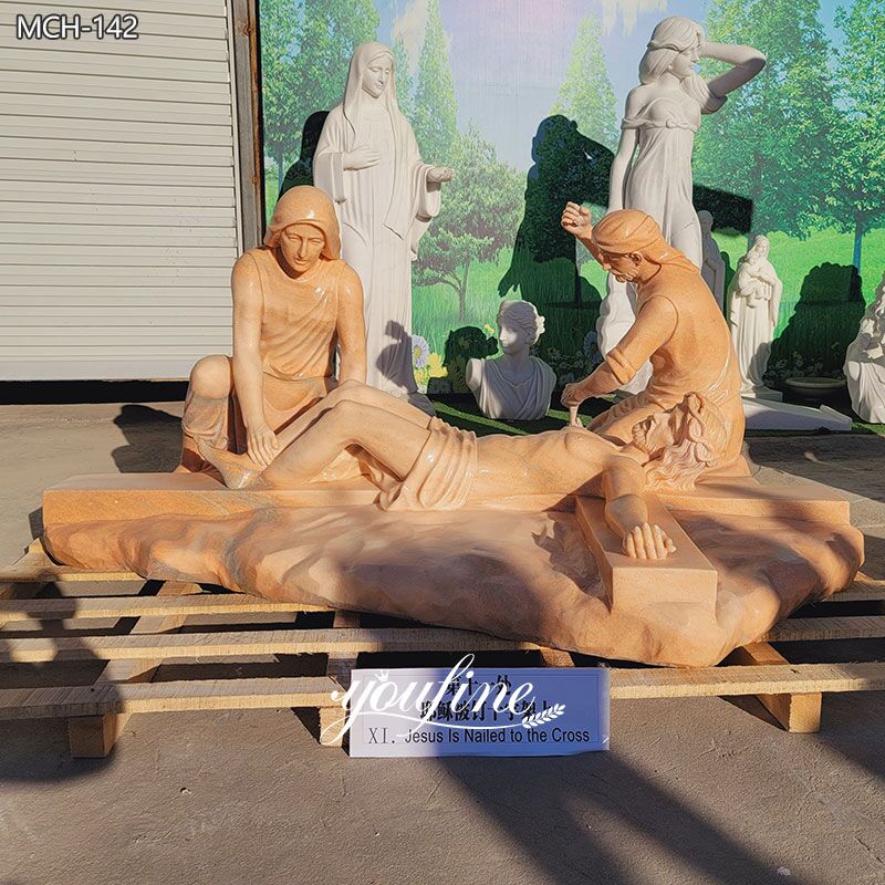 Life Size Jesus Is Nailed to the Cross Marble Statue
