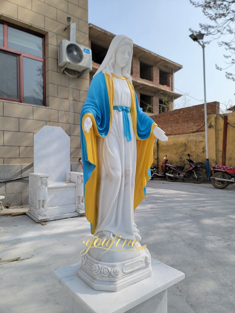 Painted Marble stone Virgin Mary Statue for Church