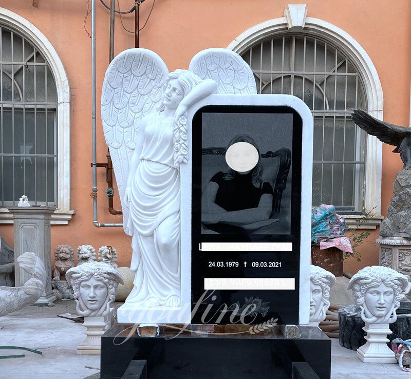 アート作品[WHITE BURIAL 1] Where to Buy White Marble Angel Headstones for Graves Online