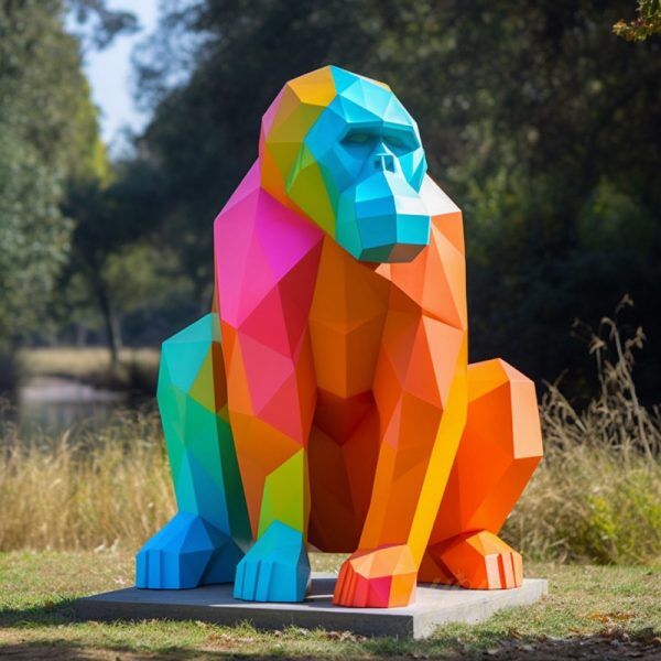 最終価格！ORNAMENTALE PLAKATKUNST Amazing Geometric Metal Gorilla Sculpture for Sale DZ-664