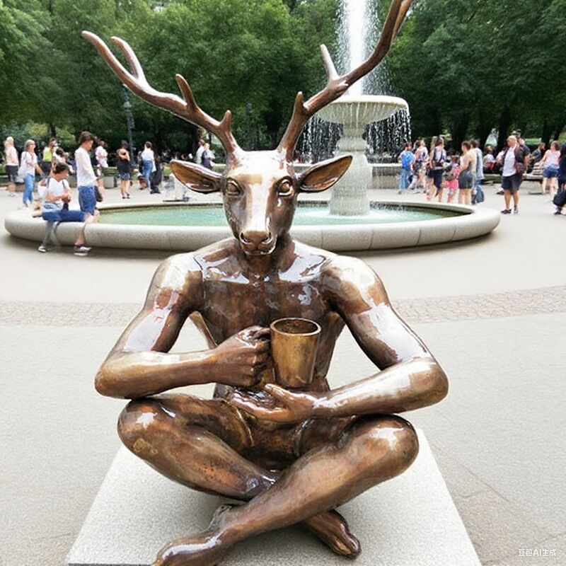 bronze Man with Deer Head Statue