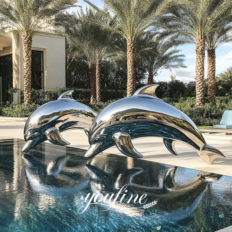 modern stainless steel dolphin sculpture