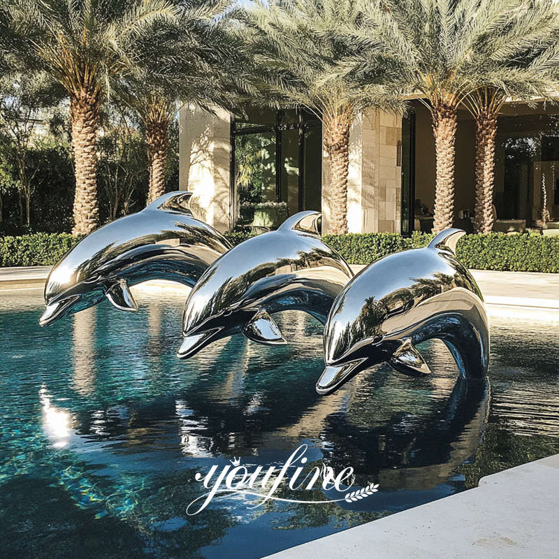 stainless steel dolphin sculpture for outdoor pool