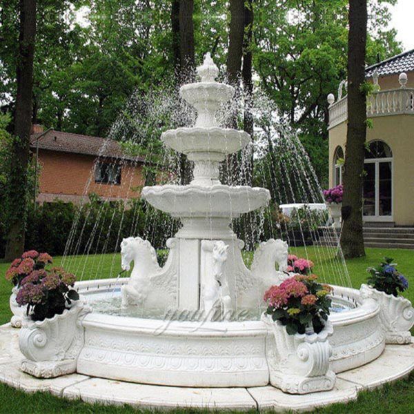 Tiered Marble Water Fountain with Horse Statue MOKK-176