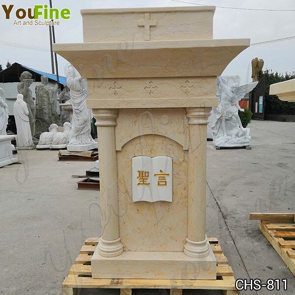 Religious Life Size Natural Beige Marble Church Pulpit