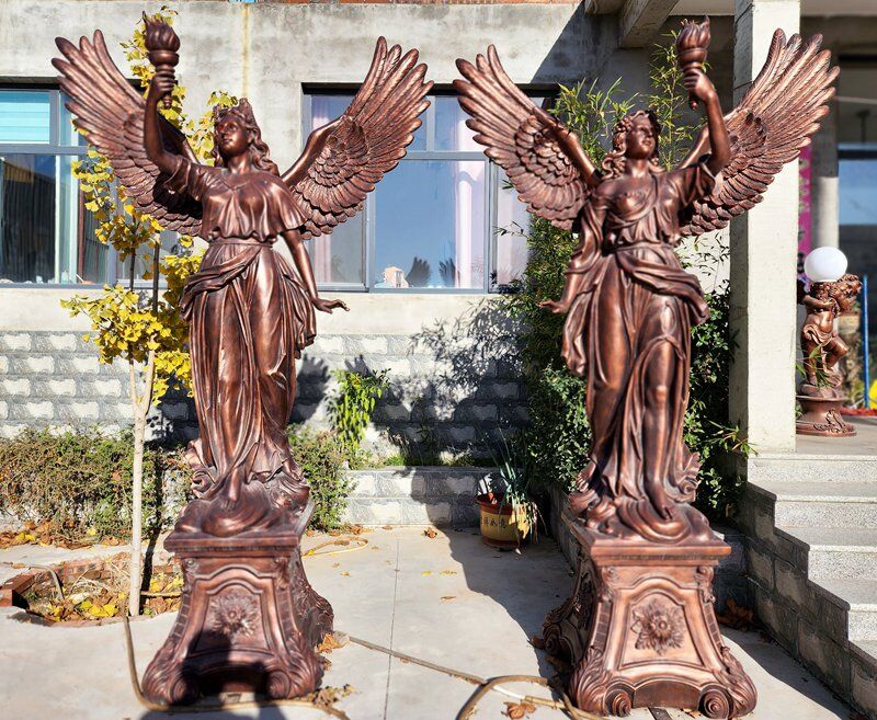 Large Bronze Angel Statue Modern Driveway Gate Design