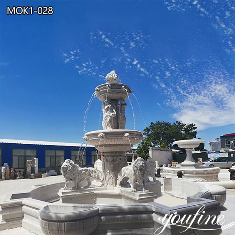 Monumental White Marble Lion Water Fountain MOK1-028