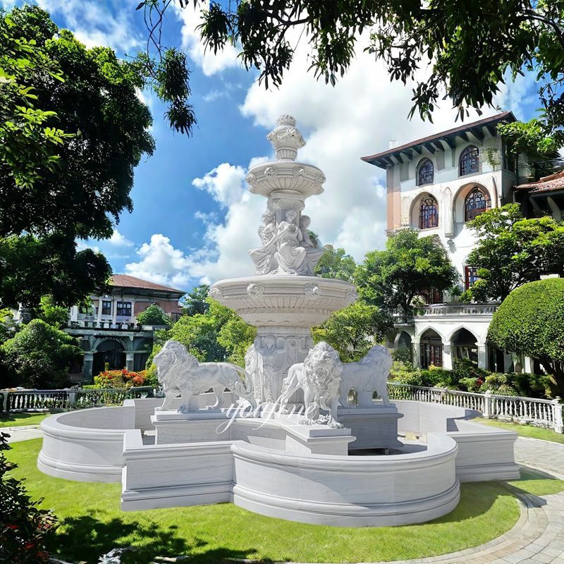 Tiered Marble Lion Water Fountain Outdoor MOKK-729
