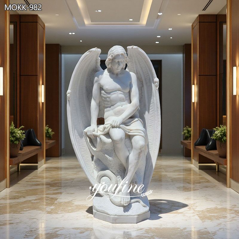 Hand Carved Religious Marble Lucifer Sculpture for Sale MOKK-982