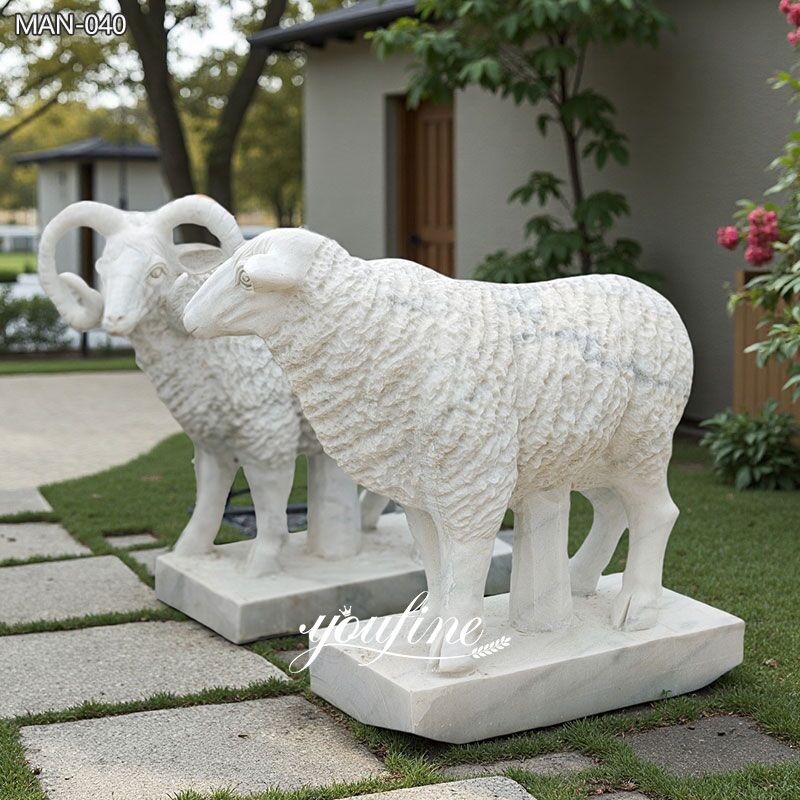 Outdoor Marble Sheep Statue for Farm MAN-040