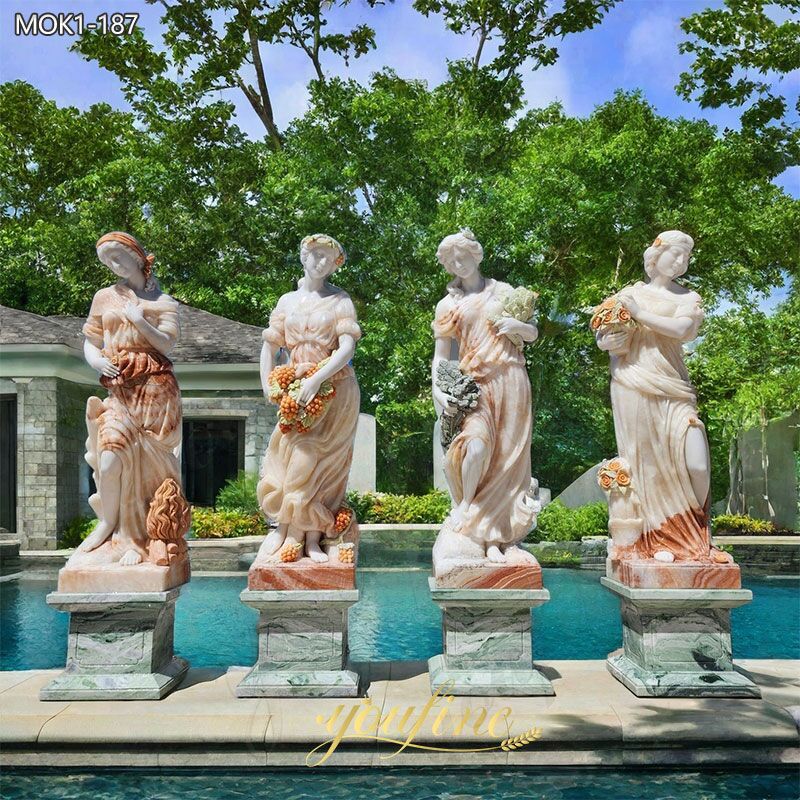 Outdoor Hand Carved Marble Four Season Statues For Garden