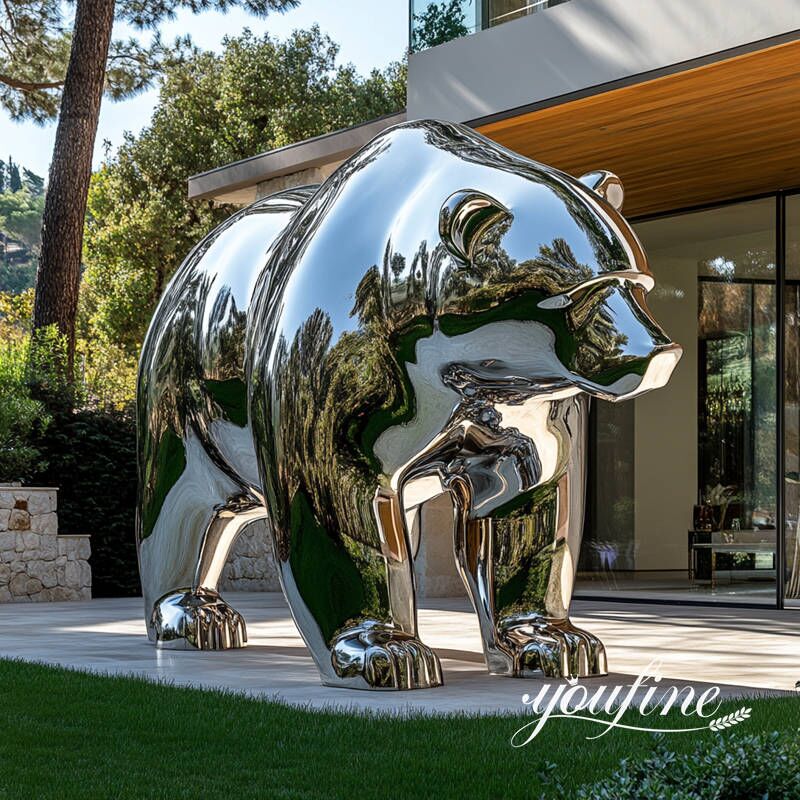 high polished metal bear sculpture for home decor