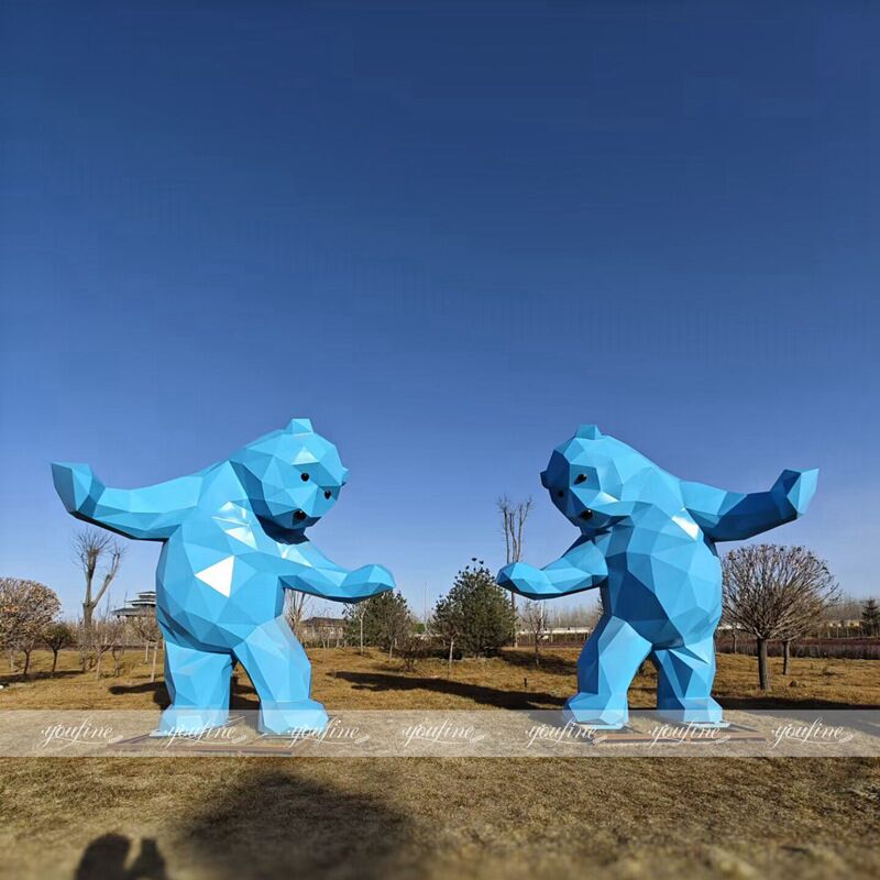 outdoor large blue bear sculpture