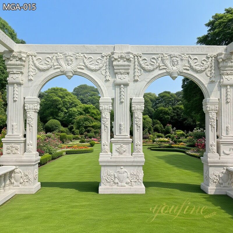 hand carved Marble Outdoor Hallway White Gazebo with Grecian Maidens