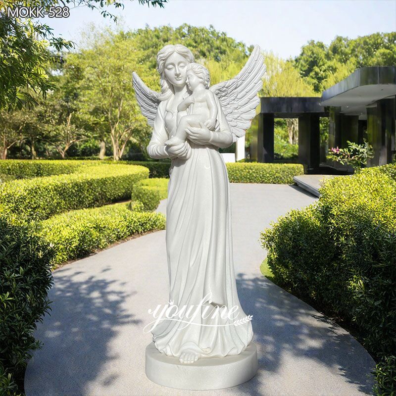 Hand Carved Marble Mother Angel Holding Baby Statue MOKK-528
