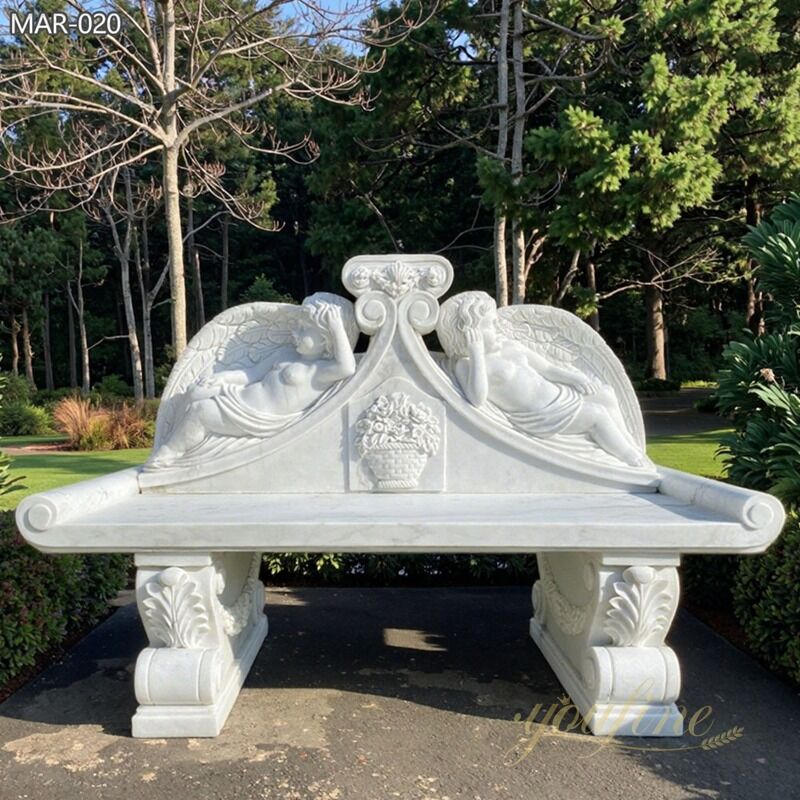 White Marble Cherub Bench for Outdoor MAR-020