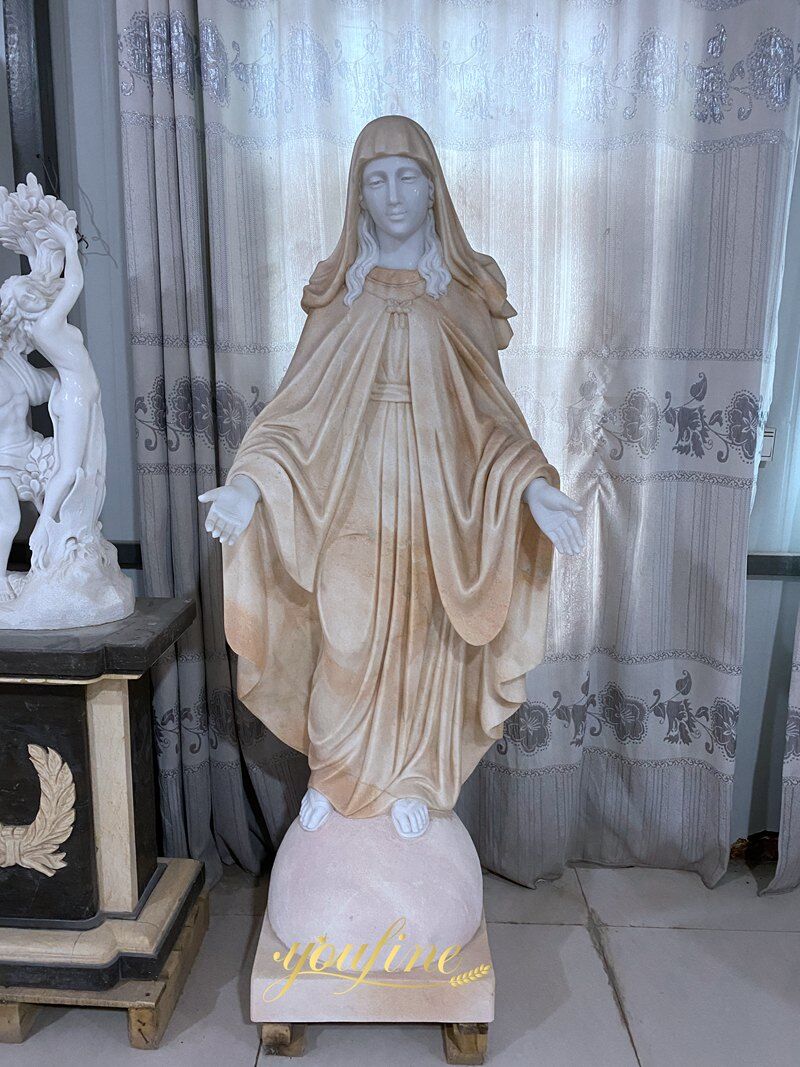 Estatua de la Virgen María de mármol natural en tonos beige, image size:800x1067