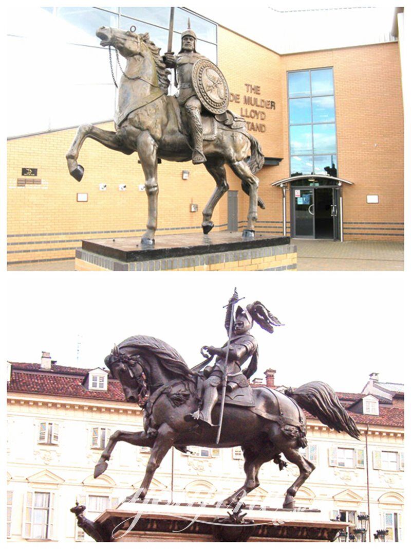 Statua personalizzata a grandezza naturale di un cavaliere che cavalca un  cavallo rampante in vendita BOKK-557, image size:800x1067