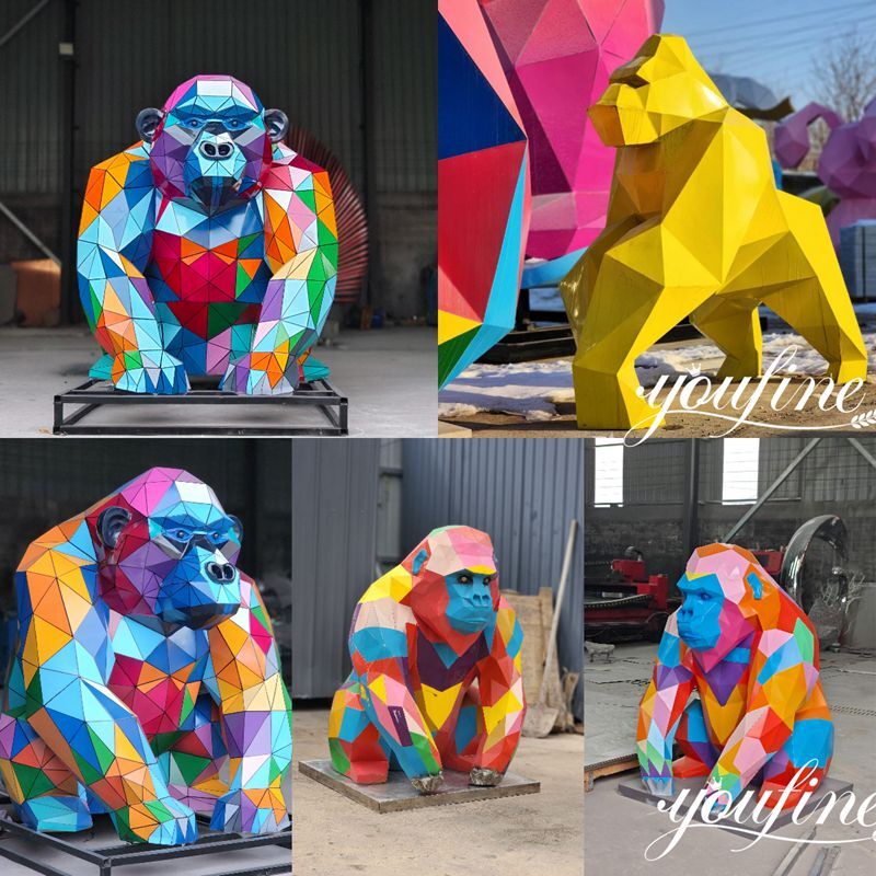 Colorful Abstract Modern Gorilla Sculpture for Outdoor