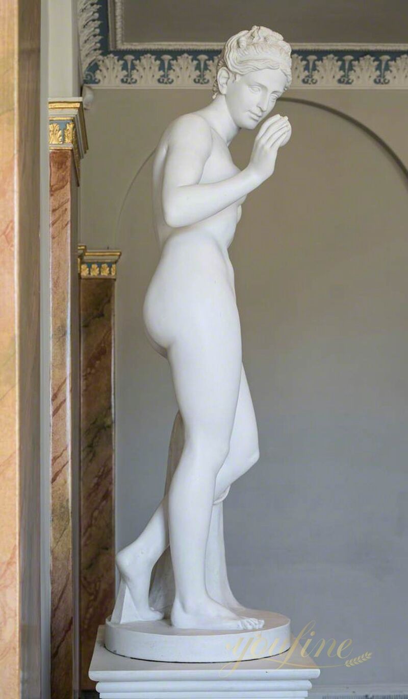 Tượng người phụ nữ khỏa thân nghệ thuật nổi tiếng kích thước thật Venus với quả táo để bán MOKK-204