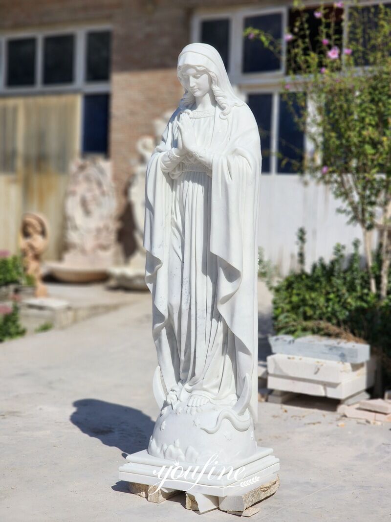 Estatua de mármol blanco de tamaño natural de la Santísima Virgen María  para exterior CHS-763, image size:800x1067