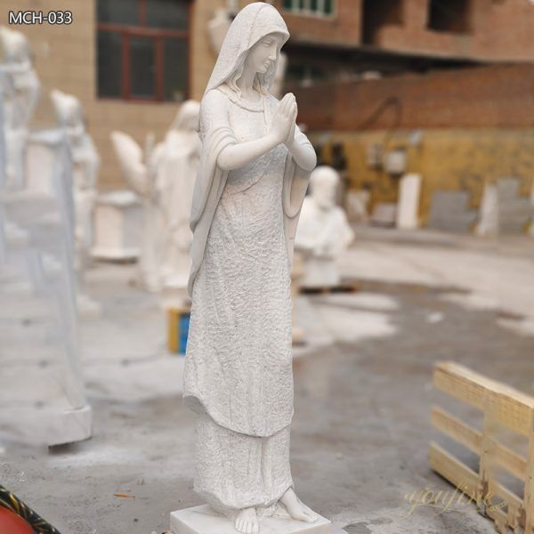 Tall Thin Marble Statue of Mary for Church Garden