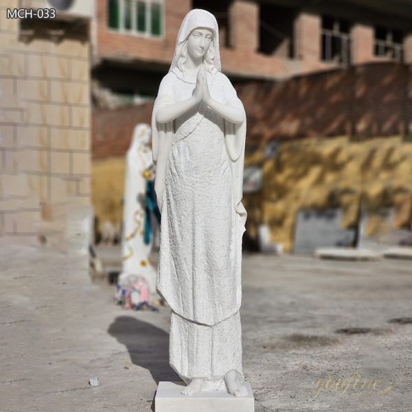 Tall Thin Marble Statue of Mary for Church Garden