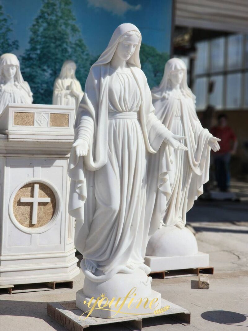 Estatua de la Virgen María en mármol blanco para exteriores, image size:800x1067