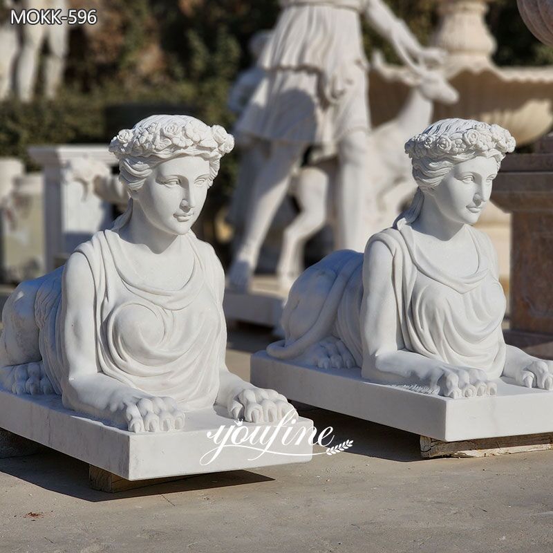 Hand Carved Outdoor White Marble Sphinx Statues for Yard