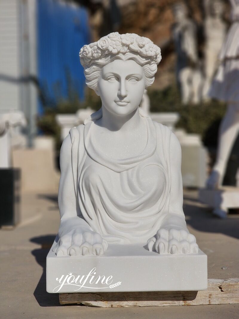 Hand Carved Outdoor White Marble Sphinx Statues for Yard
